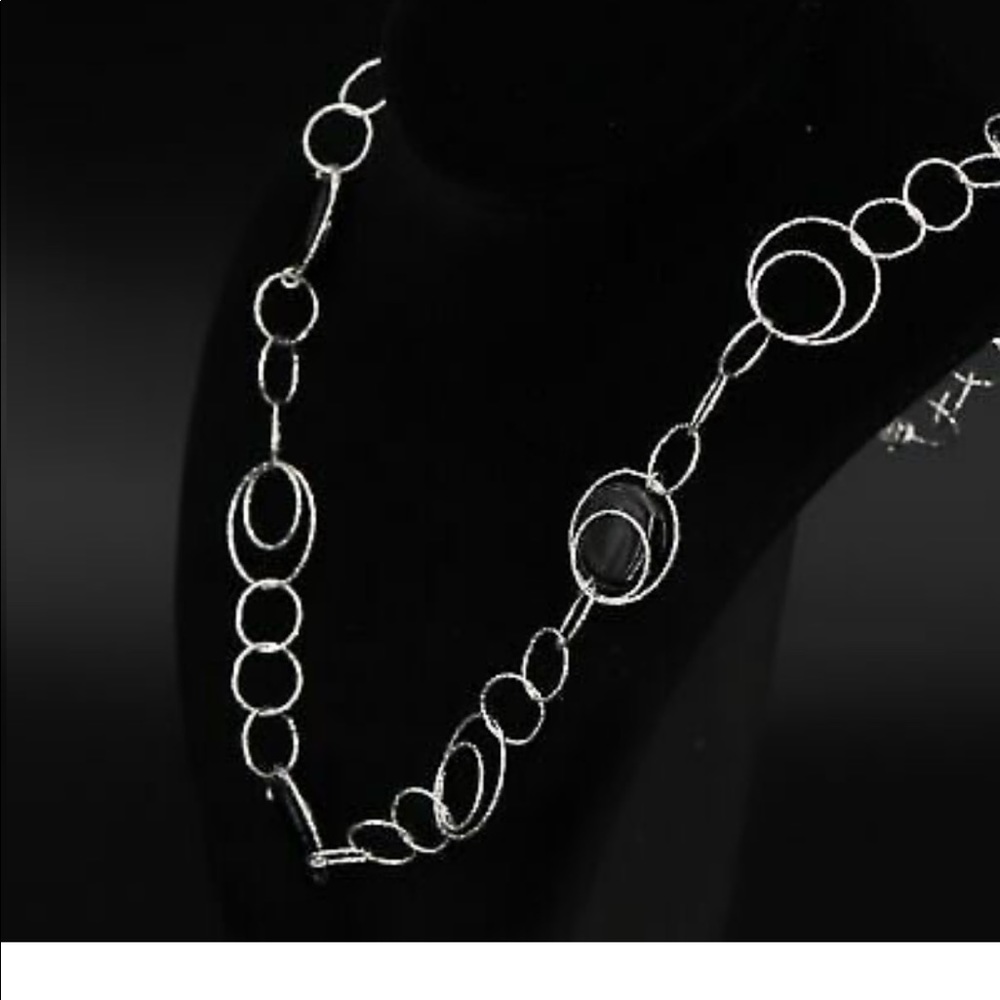 Sterling Silver - Black Agate Graduated Circle Link 24.5" Necklace - 28g - Picture 3 of 6